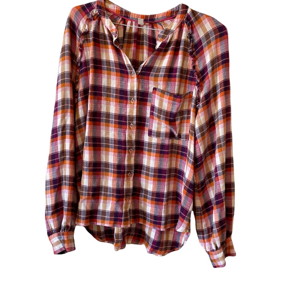 Pilcro Anthropologie Peasant Plaid Breezy Button Up Shirt - Picture 3 of 11